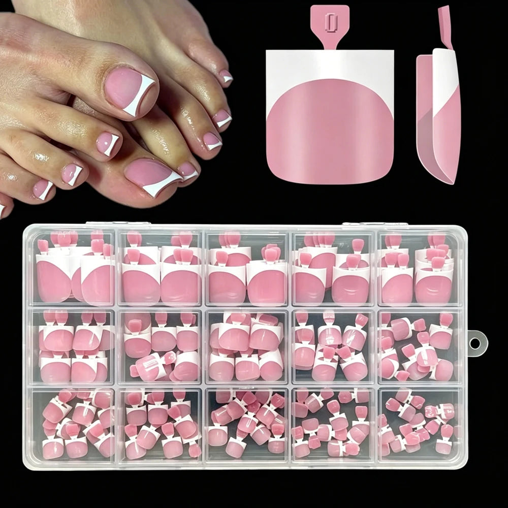 150Pcs Nude French Press-On Toenails | Square Light Pink Gel Tips