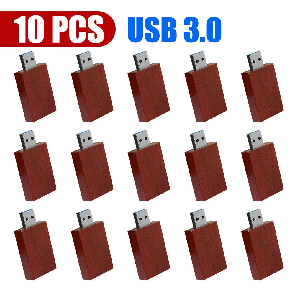 10-Pack Bamboo USB 3.0 Flash Drives | Free Custom Logo Engraved Custom USB Flash Drive PRIMED 4GB Red wood
