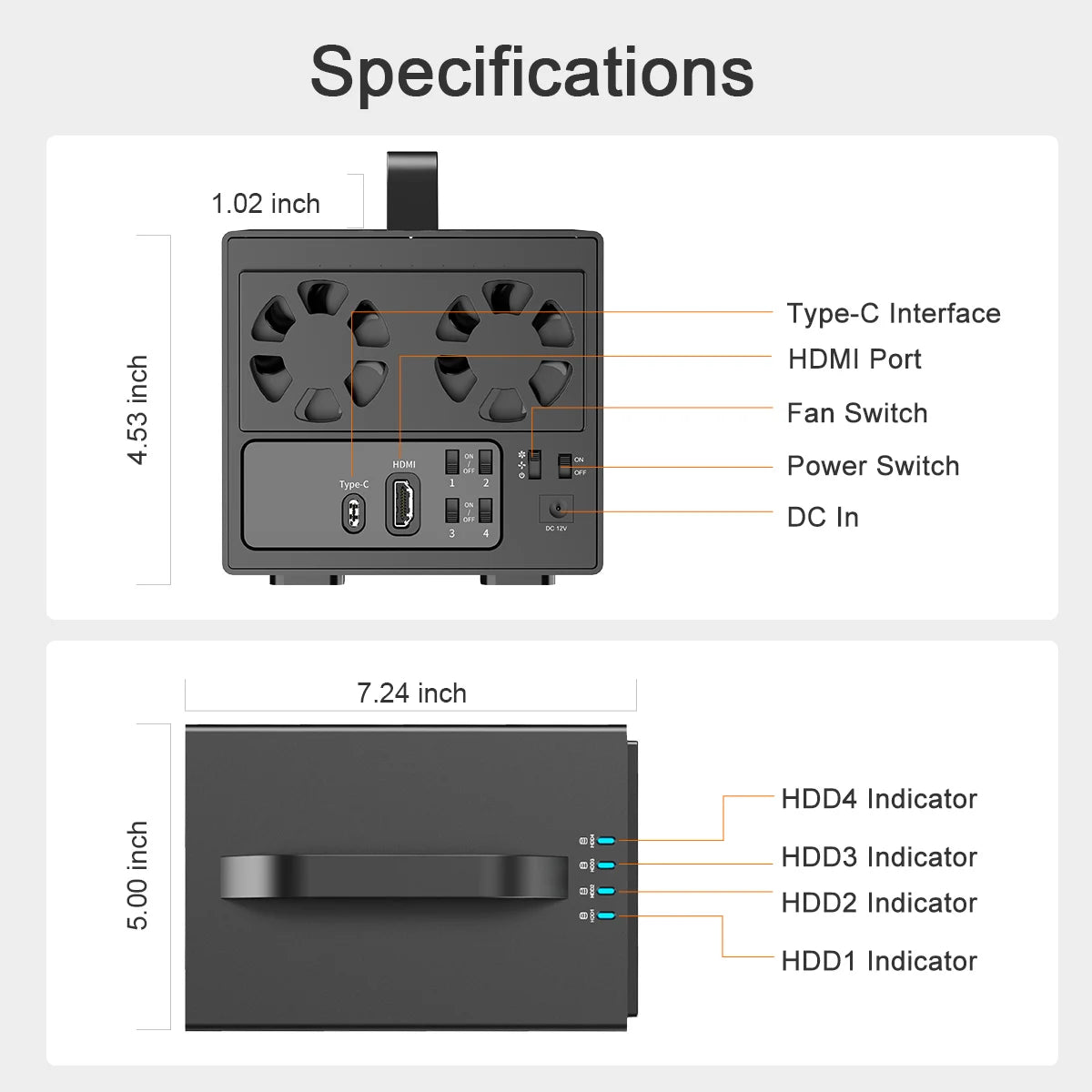 MAIWO 4-Bay RAID HDD Enclosure USB-C & HDMI 4K | 96TB HDD RAID Enclosure PRIMED