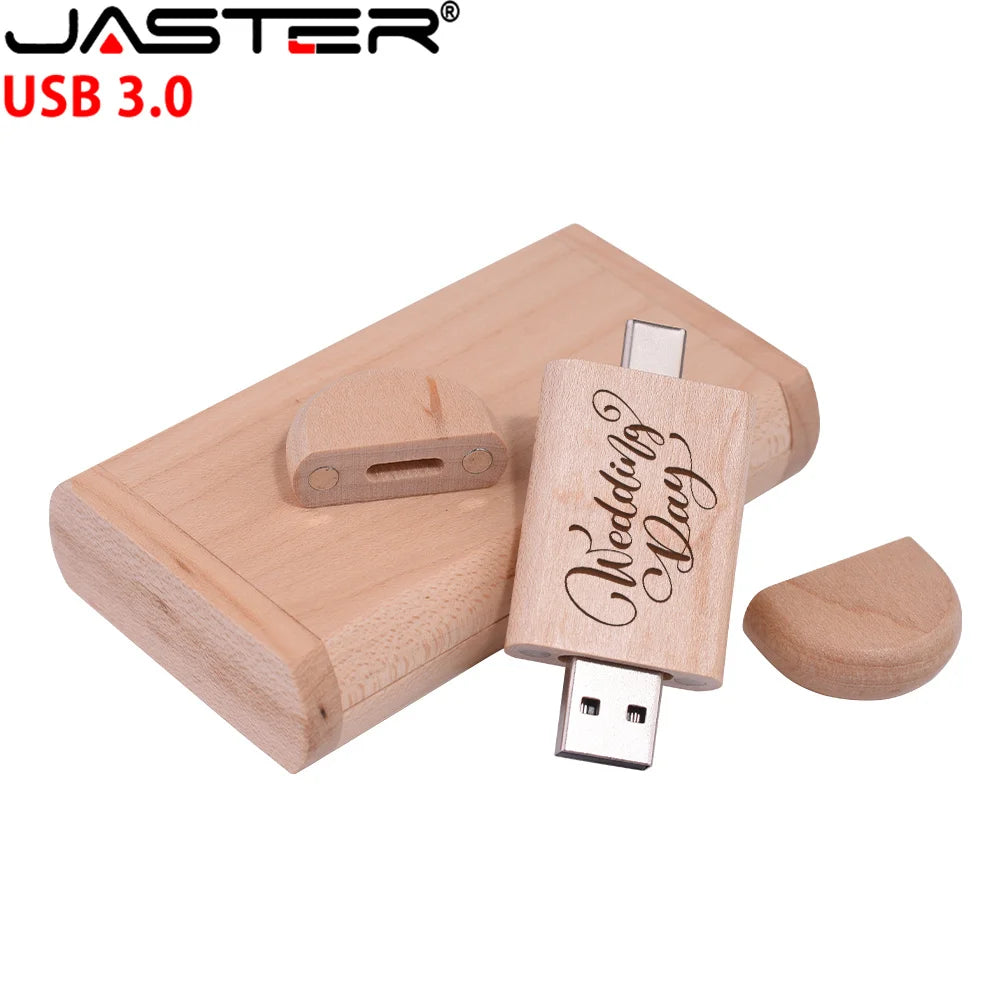 JASTER 10-Pack Wooden USB 3.0 Type-C Flash Drive Custom Logo Wooden USB Flash Drive PRIMED