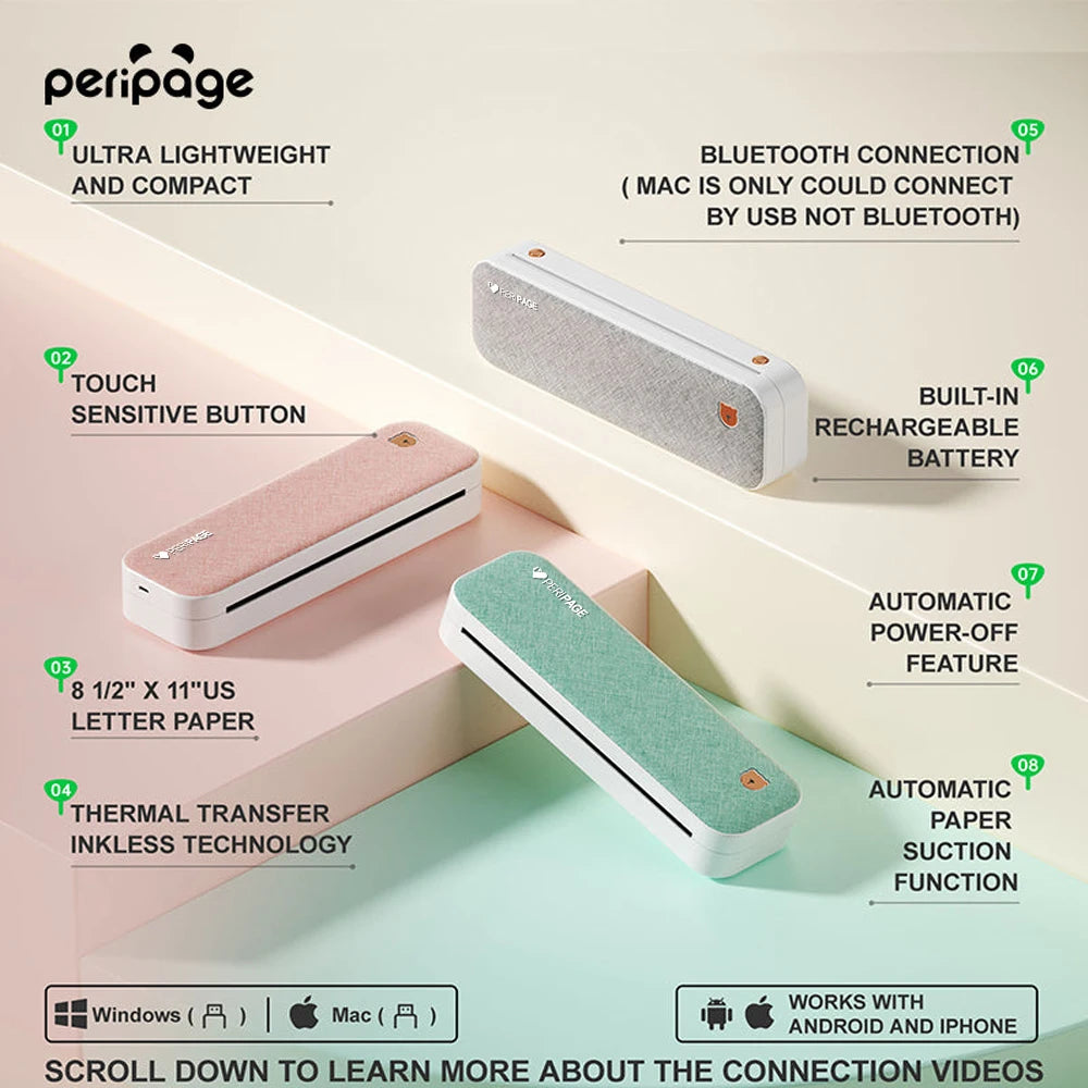 PeriPage A40 Portable A4 Bluetooth Thermal Printer + Case Portable Thermal Printer PRIMED