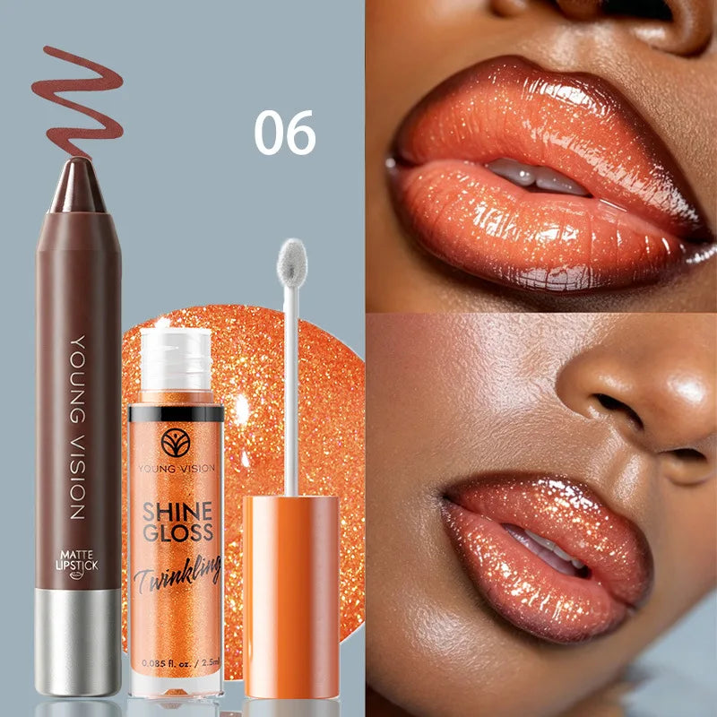Shimmer Lip Gloss & Matte Lip Liner Set | Gradient Lip Look