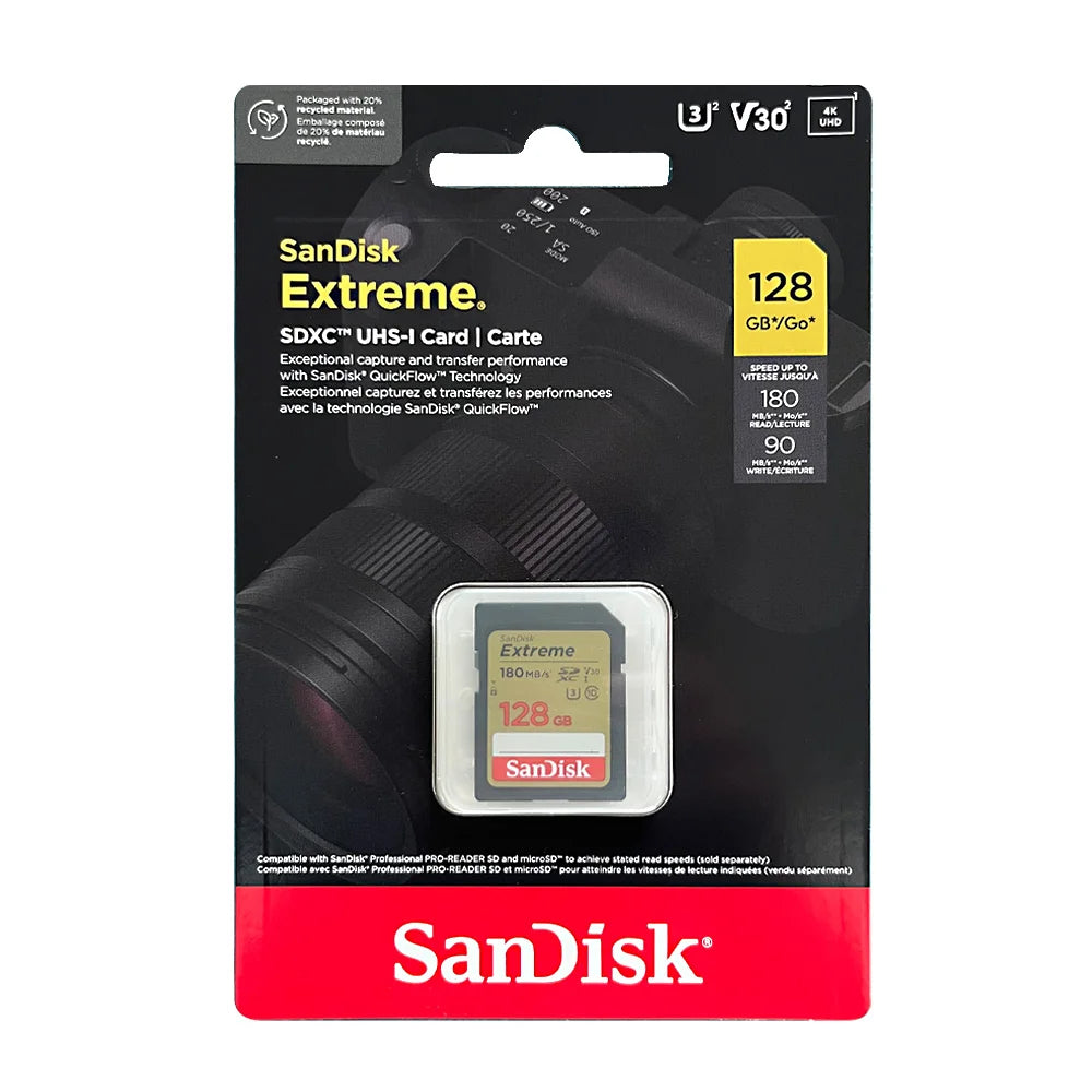 SanDisk Extreme SD Card 4K UHD 32GB–256GB C10 U3 V30 SD Memory Card PRIMED