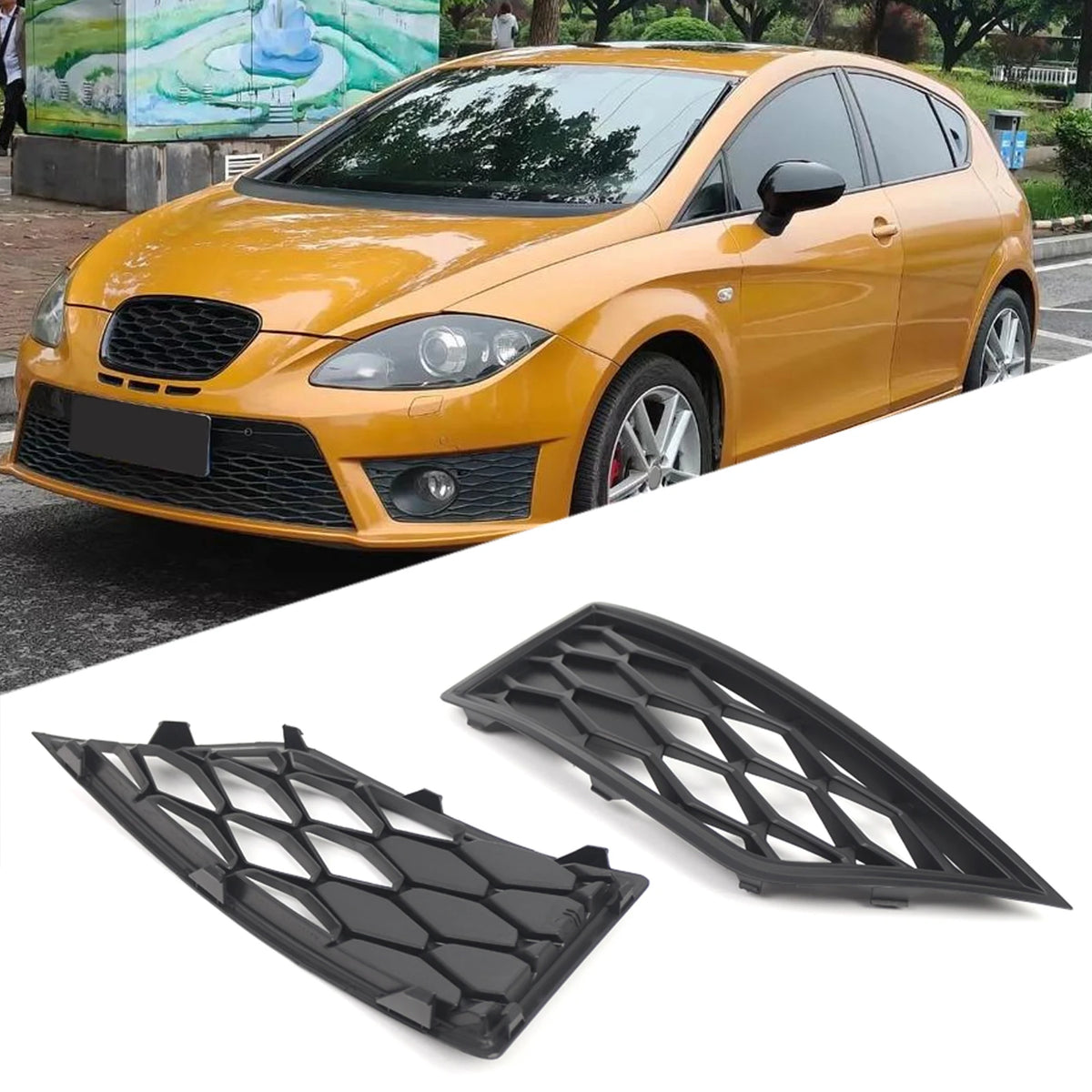SEAT Leon Cupra Fog Light Grille Bezel Pair 2012–2017 | ABS Bumper Grille Cover PRIMED