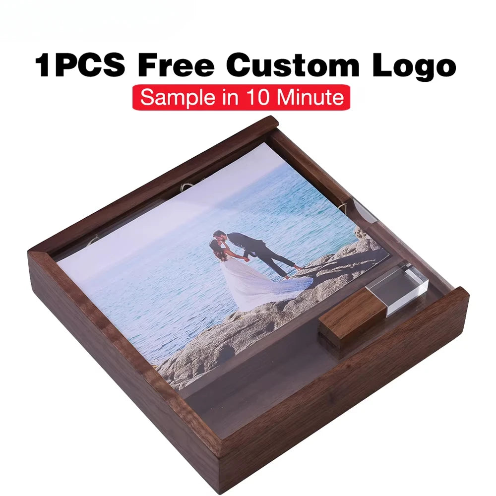 Custom Logo Wooden USB Flash Drive Box – Wedding Gift 4–128GB USB Flash Drive PRIMED
