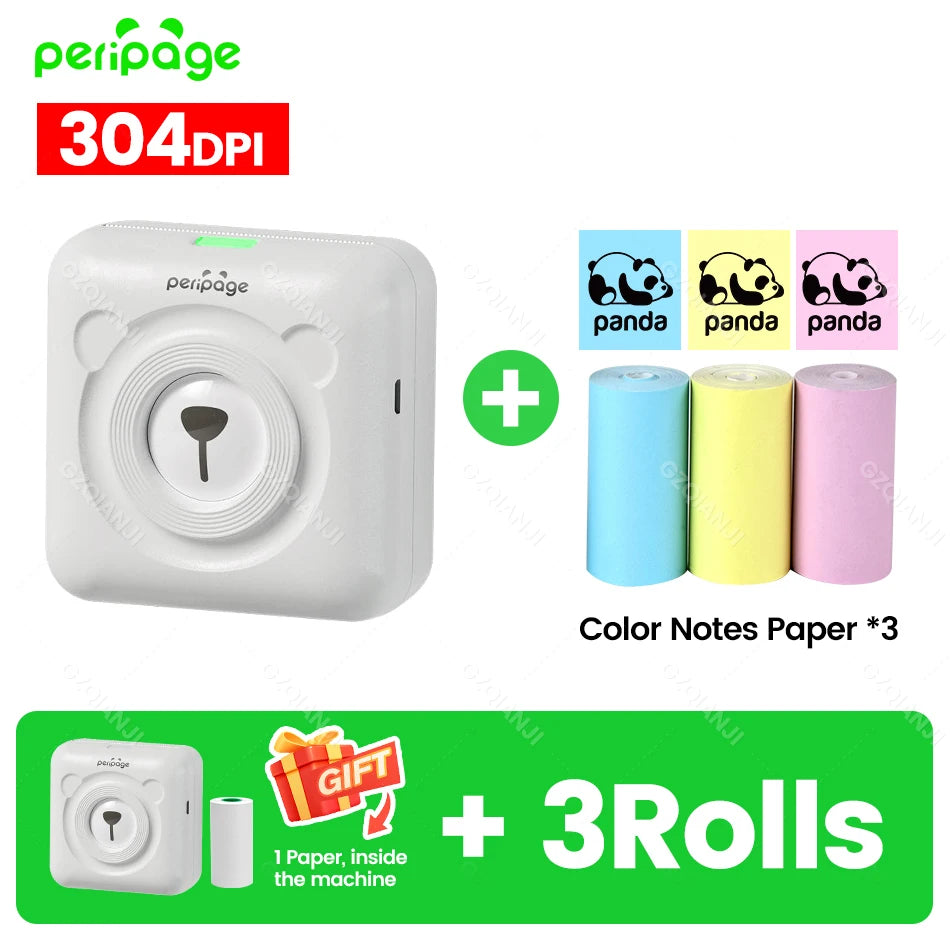 Peripage A6 58mm Mini Bluetooth Thermal Label Printer 300DPI Bluetooth Thermal Printer PRIMED 304WH 3Color