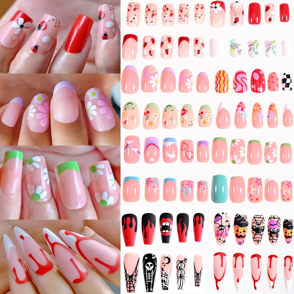 96Pcs Halloween Press On Nails – Ghost Pumpkin Spider Designs Press On Nails PRIMED