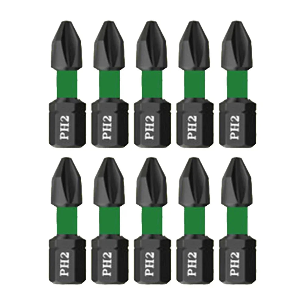 10-Pack 25mm PH2 Magnetic Screwdriver Bits | Non-Slip Steel