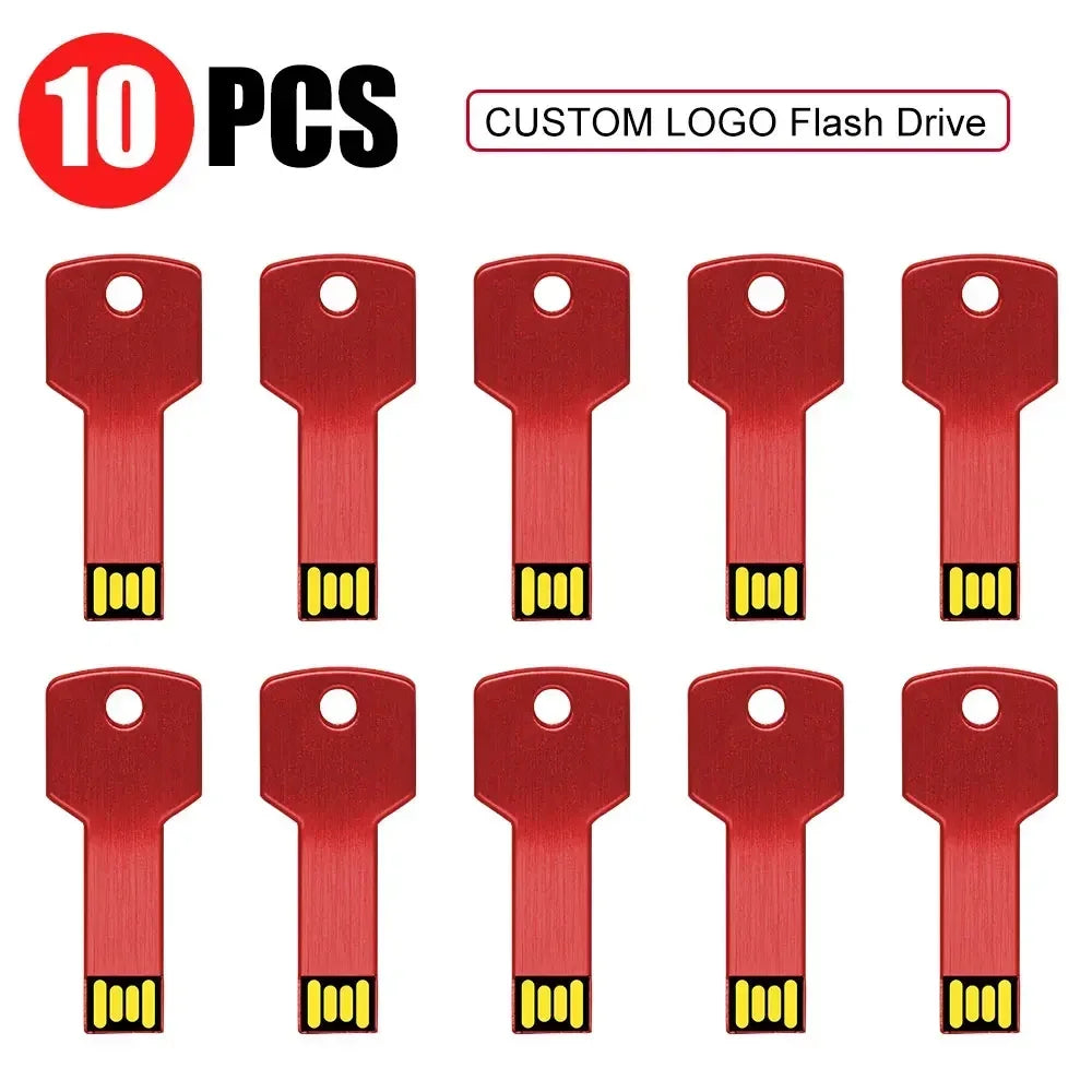 10-Pack Custom Logo Key USB 2.0 Flash Drives – 4GB to 128GB USB Flash Drive PRIMED 256M Red-10PCS