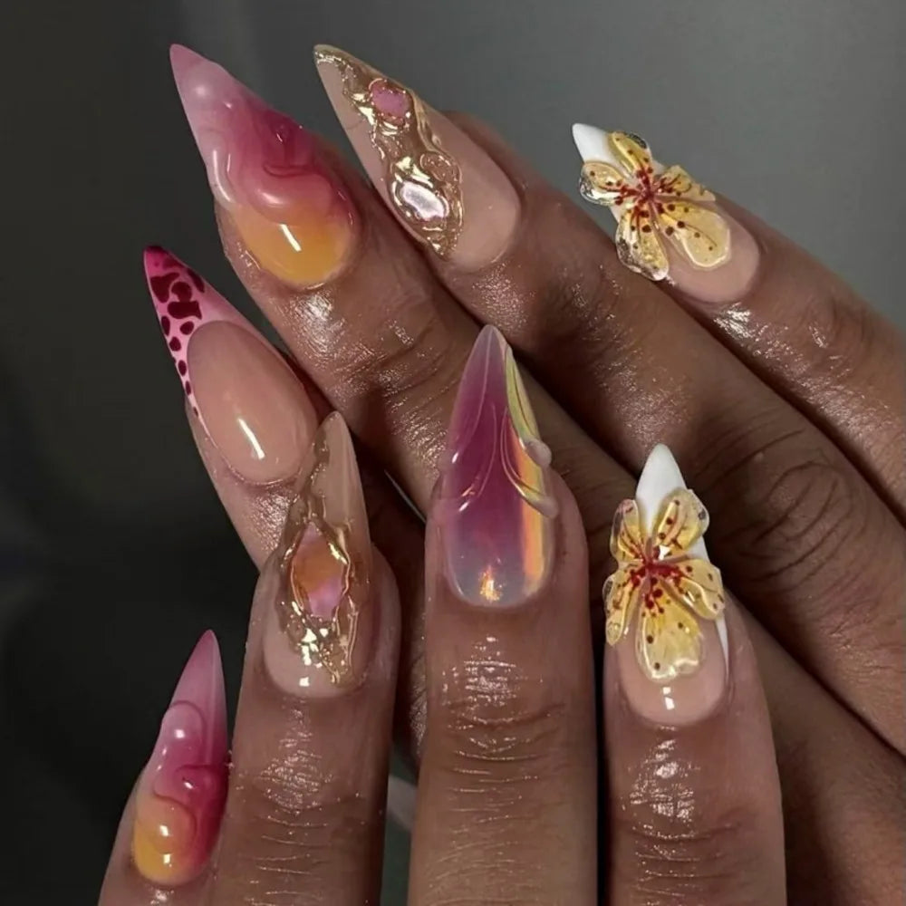 Aurora French Press-On Nails – Long Almond Tips 24pcs