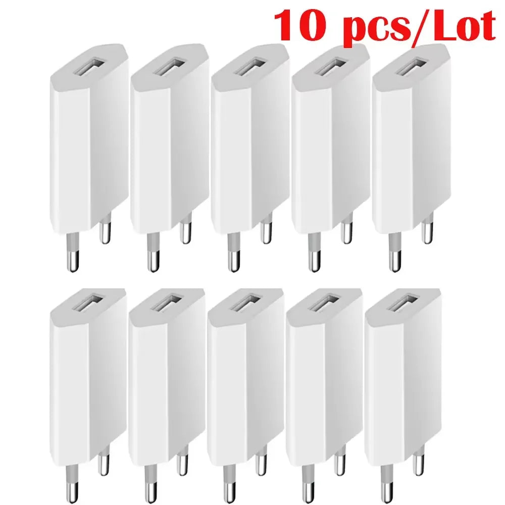 Universal 5V 1A EU USB Wall Charger – 1–5 Pack USB Wall Charger PRIMED 10Pcs EU Plug