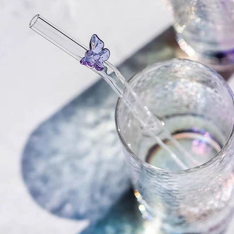 Butterfly Glass Straw Reusable Eco-Friendly + Cleaning Brush