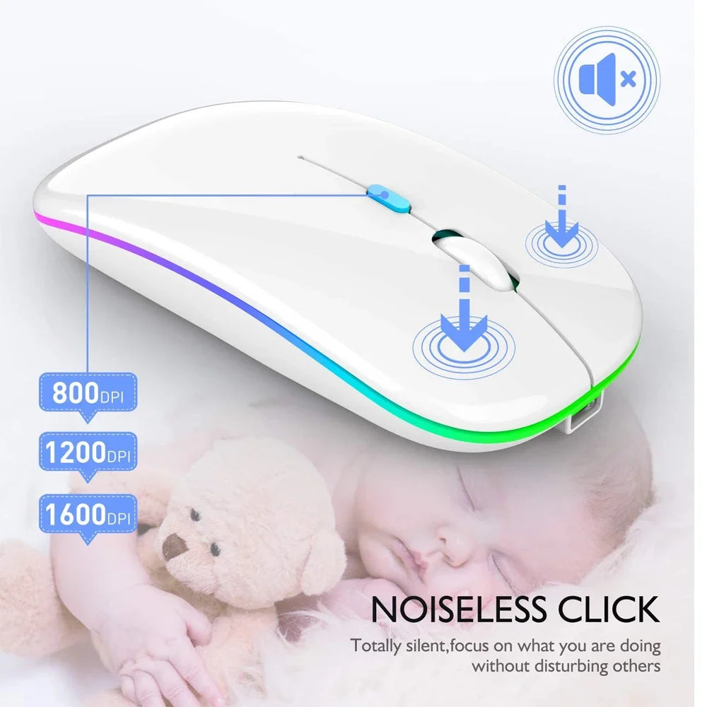 Wireless Bluetooth RGB Mouse – Silent, Rechargeable, LED Backlit Wireless Gaming Mouse PRIMED
