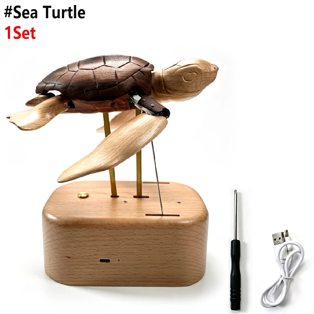 Wooden Sea Turtle Automaton – Kinetic Mechanical Sculpture