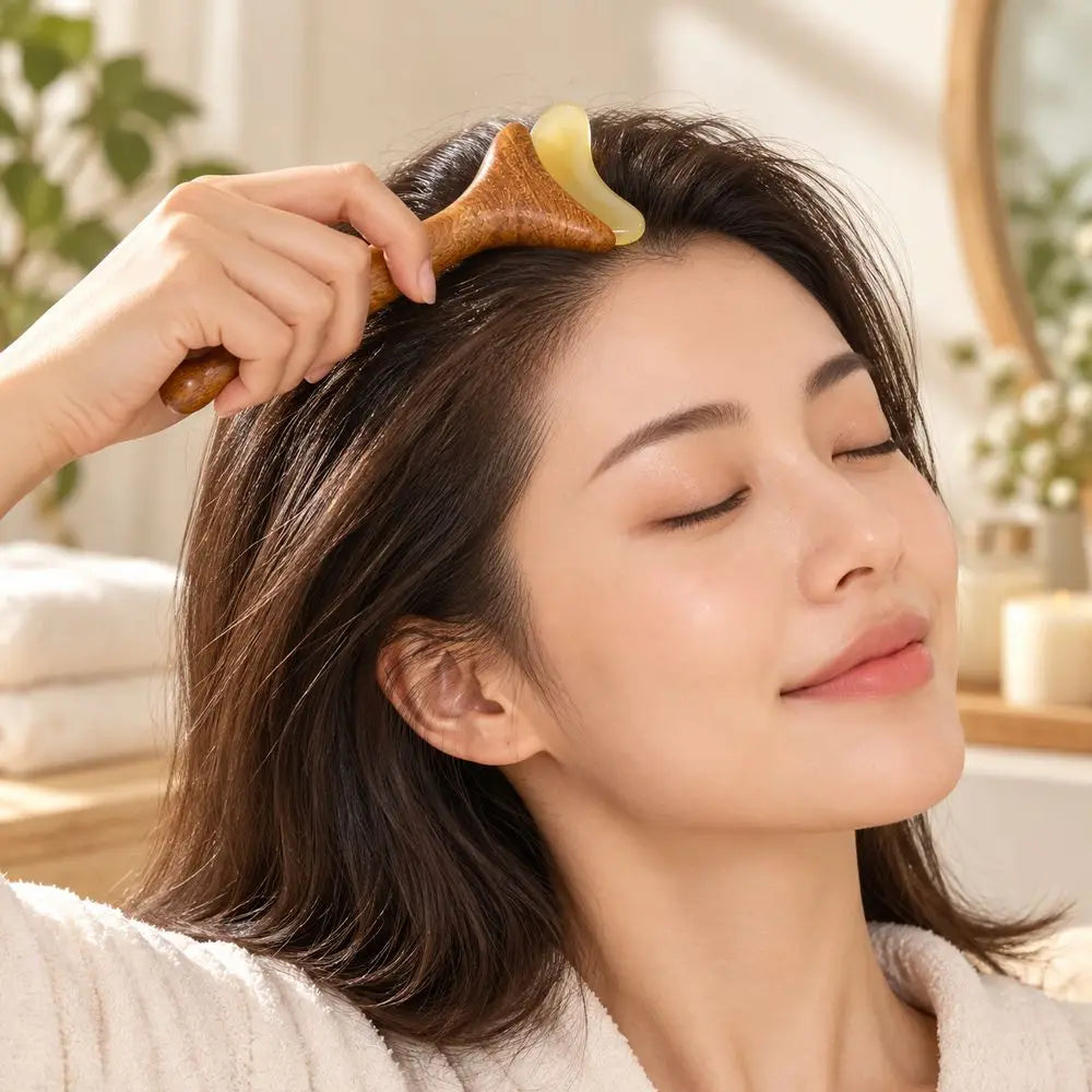 Wooden Handle Gua Sha Facial Massage Tool + Storage Pouch