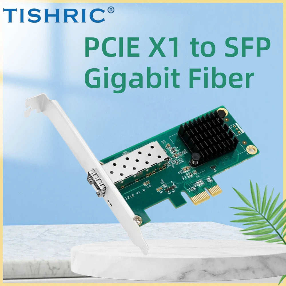 TISHRIC PCIe SFP Gigabit Fiber Network Card Intel I210 Fiber Network Card PRIMED