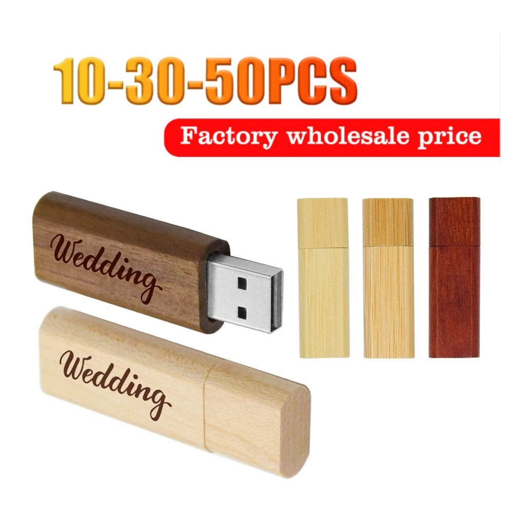 Wooden USB Flash Drive Custom Logo Bulk 4GB–64GB | 10/30/50 Pack