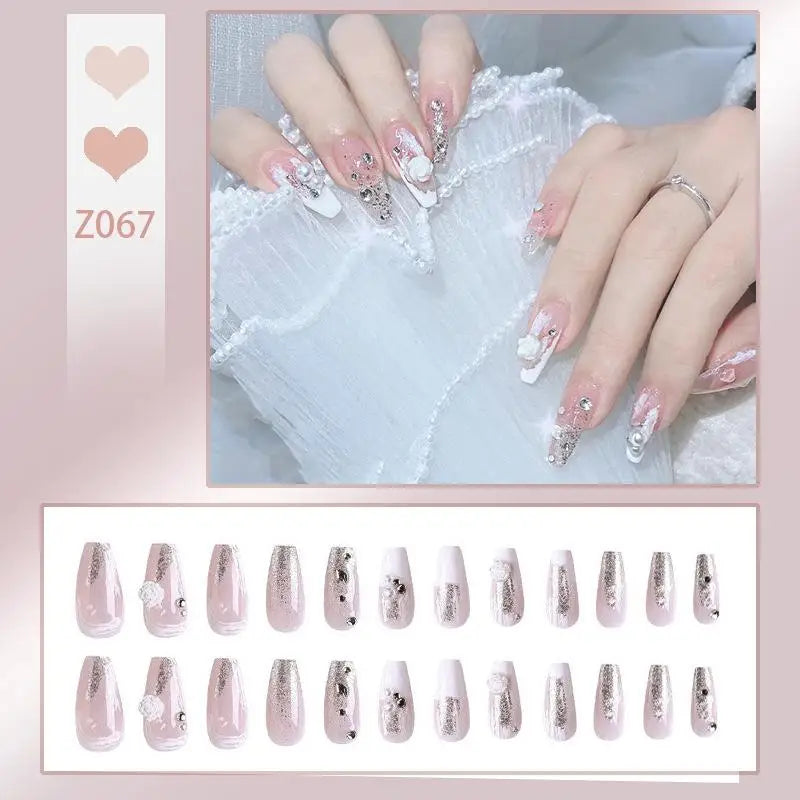 French Press On Nails Set – 24 Short Acrylic Tips with Glue