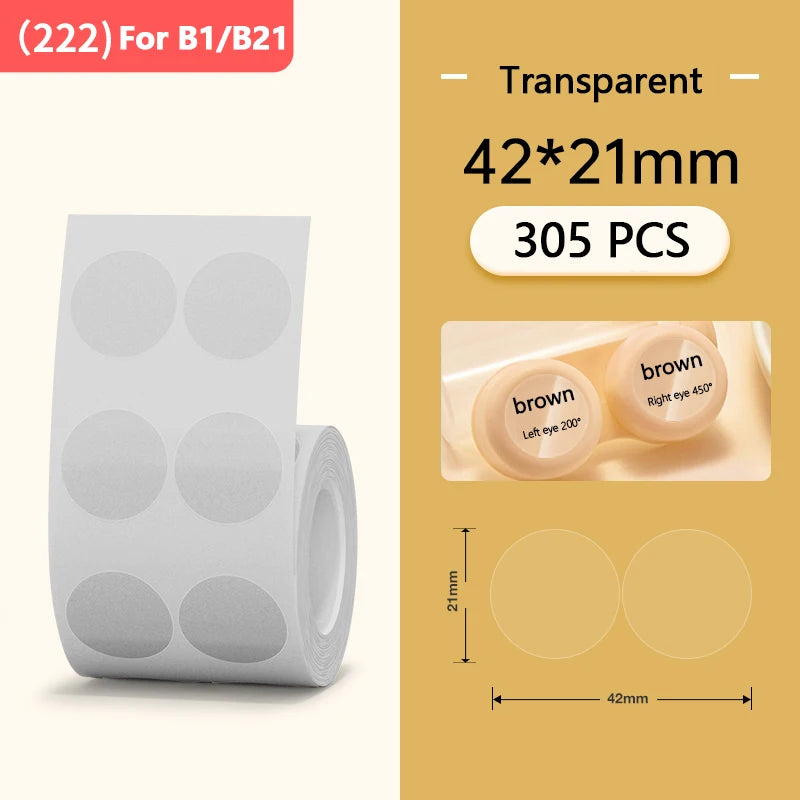 Niimbot Round White Label Rolls for B1 B21 Printer | Multi-Size Label Sticker Rolls PRIMED Trans Round 42-21mm