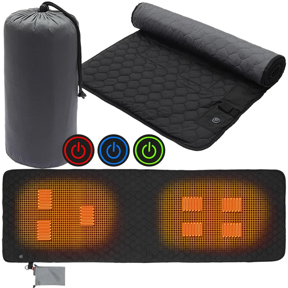 USB Electric Heated Sleeping Mat – 4 Zones Adjustable Warmth Heated Sleeping Mat PRIMED Dark Grey 198x62cm