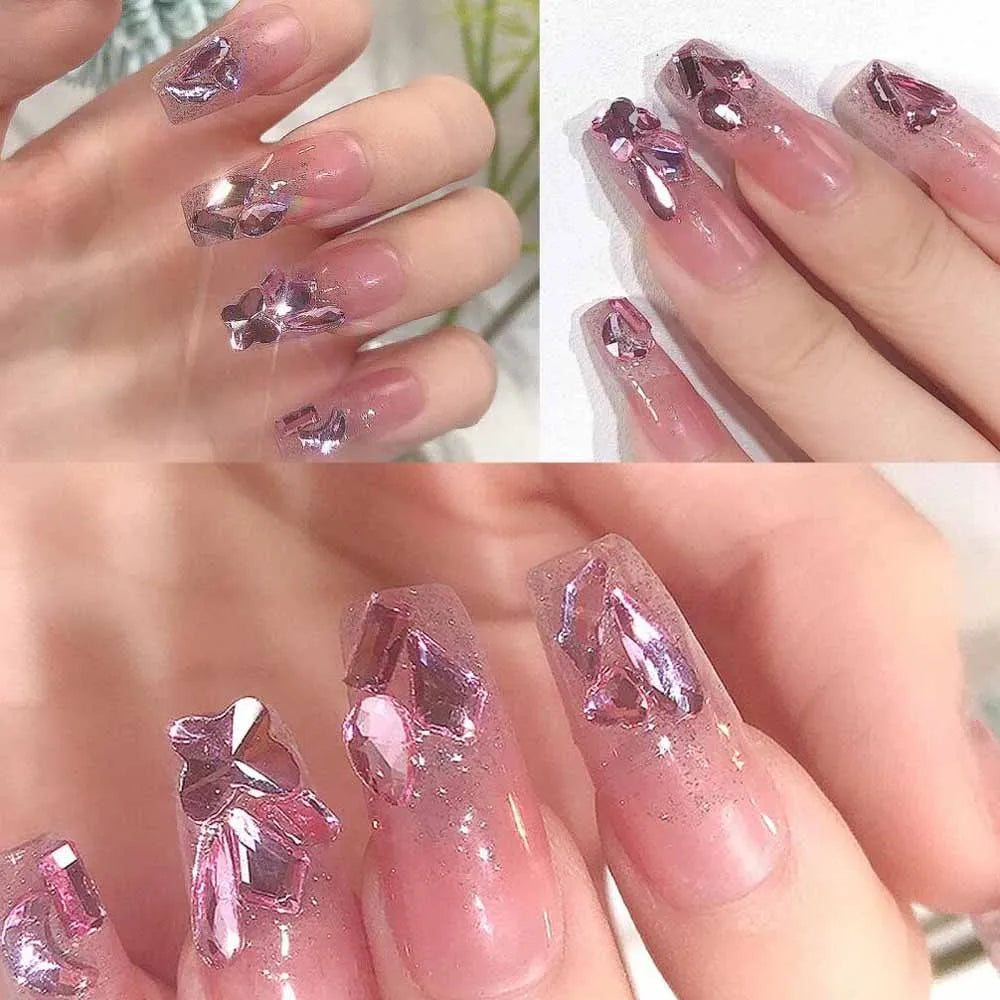 12-Grid Pink Mirror Nail Rhinestones – Mixed Crystal Art Set Nail Art Rhinestones PRIMED