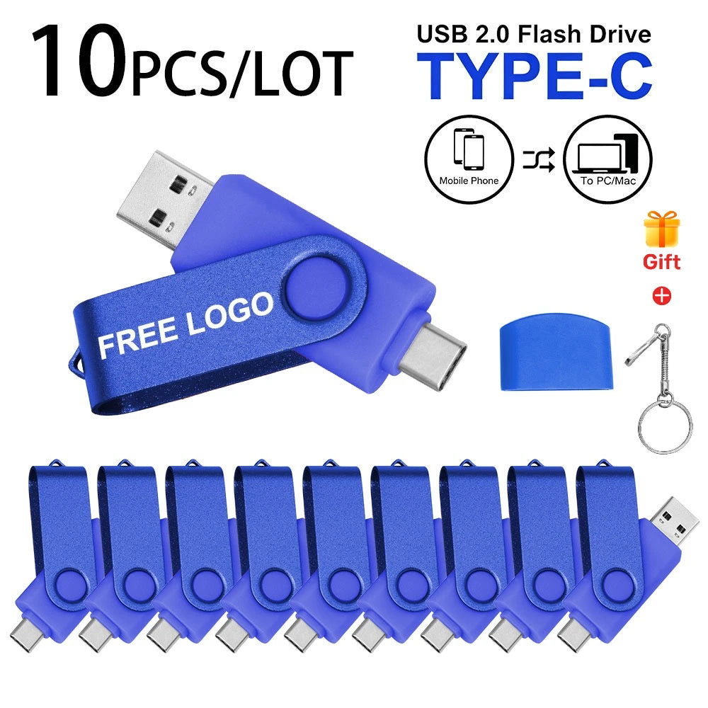10-Pack 64GB USB-C & USB 2.0 Flash Drives | Custom Logo USB Flash Drive PRIMED 16 GB blue