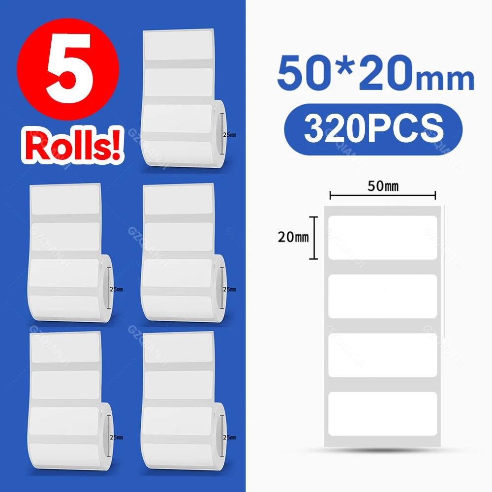 Niimbot Thermal Label Paper 5 Rolls 30–50mm | B1 B21 B203 B3S Thermal Label Rolls PRIMED 5Rolls WH50-20mm