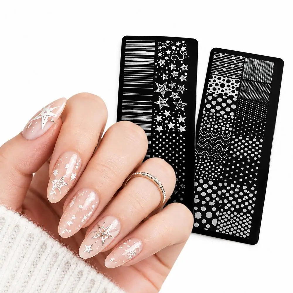 Vintage Nail Stamping Plate – Stars, Polka Dots & Stripes