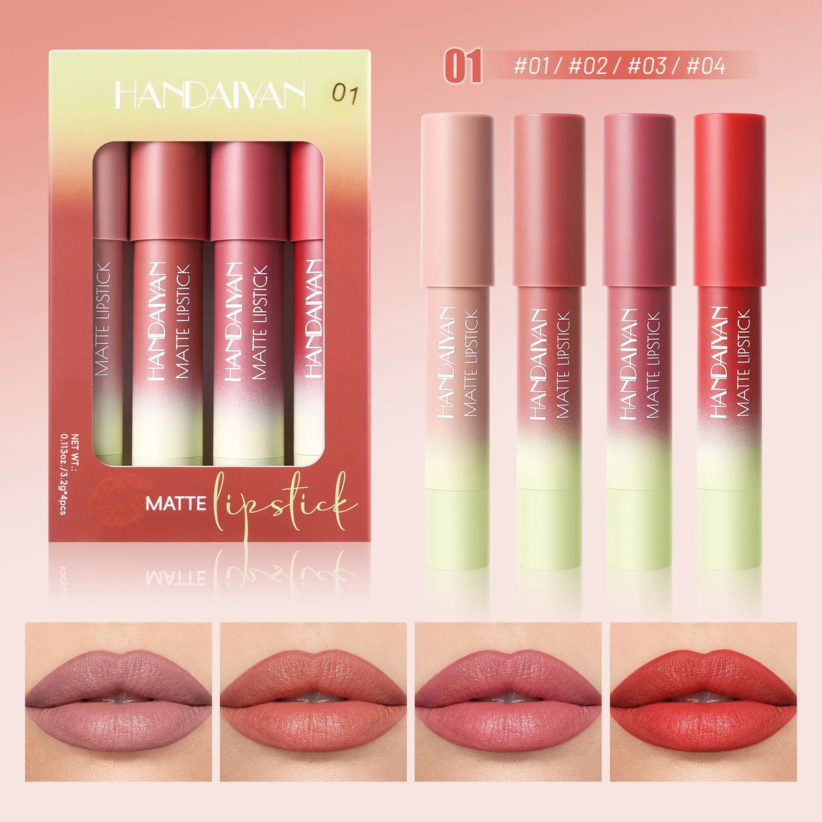 4-Pack Waterproof Matte Lip Liner Set – Nude, Brown & Red Lip Liner Set PRIMED 01