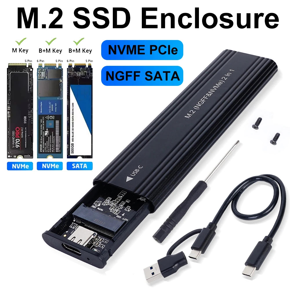 M.2 SSD Enclosure NVMe SATA Dual Protocol USB-C Adapter SSD Enclosure PRIMED