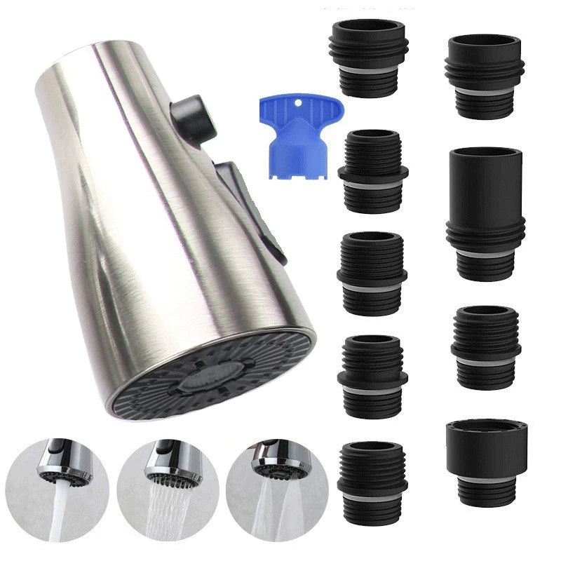 3-Function Kitchen Faucet Sprayer Head Replacement – 9 Nozzles Faucet Sprayer Head PRIMED
