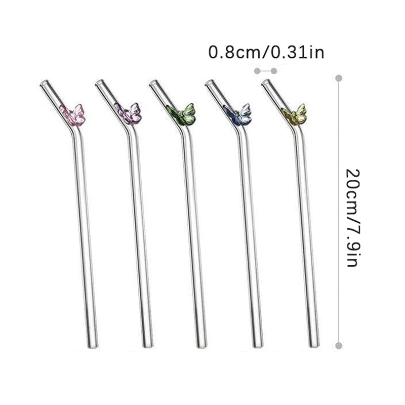 Butterfly Glass Straw Reusable Eco-Friendly + Cleaning Brush