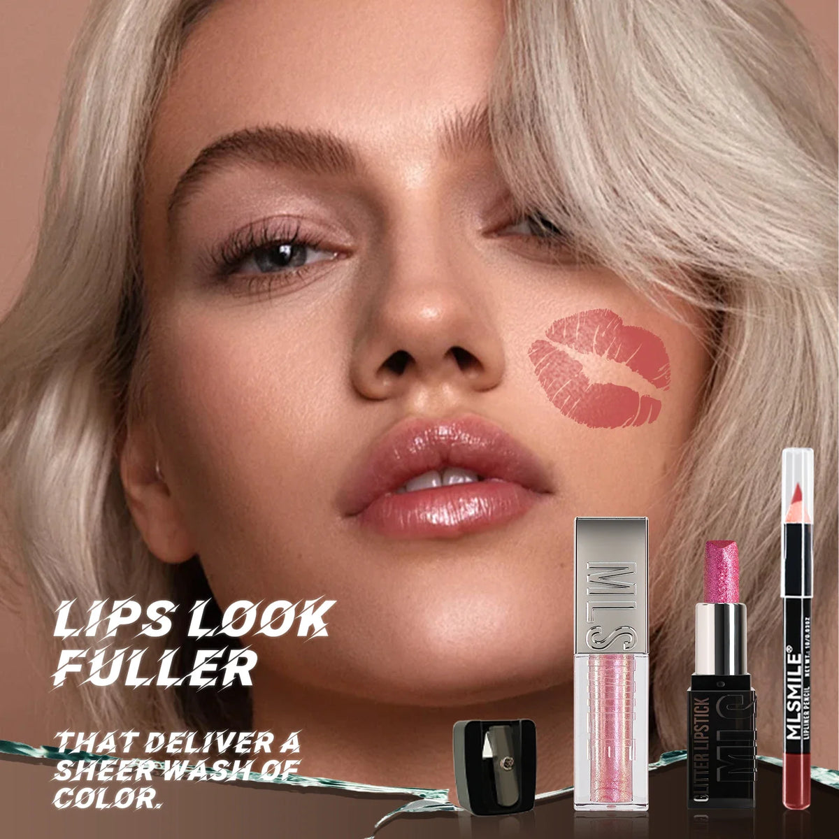 MLSMILE Diamond Lip Gloss, Matte Liner & Lipstick Kit