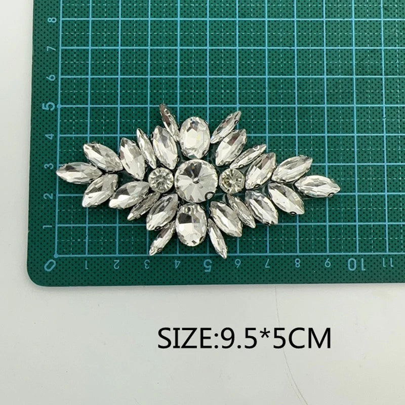 Iron-On Rhinestone Floral Applique – Crystal Patch for Bridal DIY