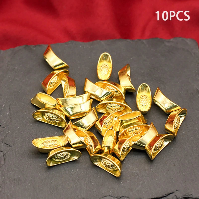 10 Pcs Gold Chinese Yuan Bao Ingot Ornaments – Lucky Décor