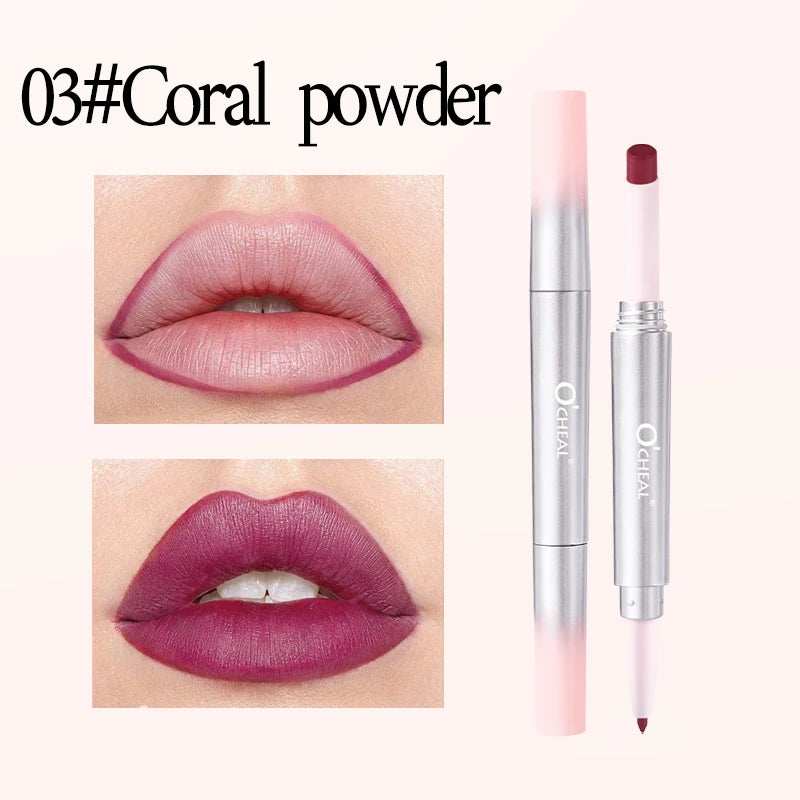 OCHEAL 2-in-1 Matte Lip Liner & Lipstick Pen | Long-Lasting Lip Liner Lipstick PRIMED 03 Coral powder Full Size