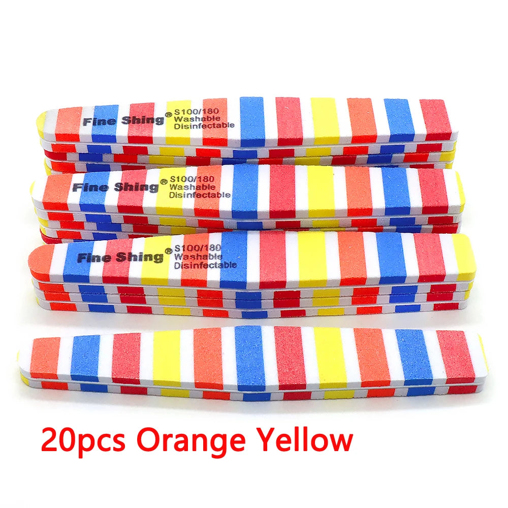 JEARLYU Double-Sided Sponge Nail Files 100/180 Grit | 2–20 Pcs Nail File PRIMED 20pcs-Orange Yellow