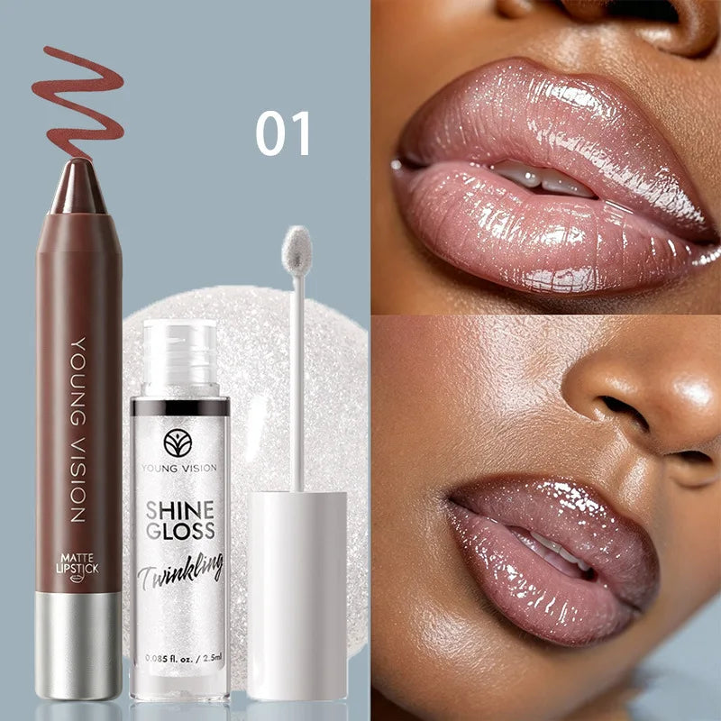 Shimmer Lip Gloss & Matte Lip Liner Set | Gradient Lip Look