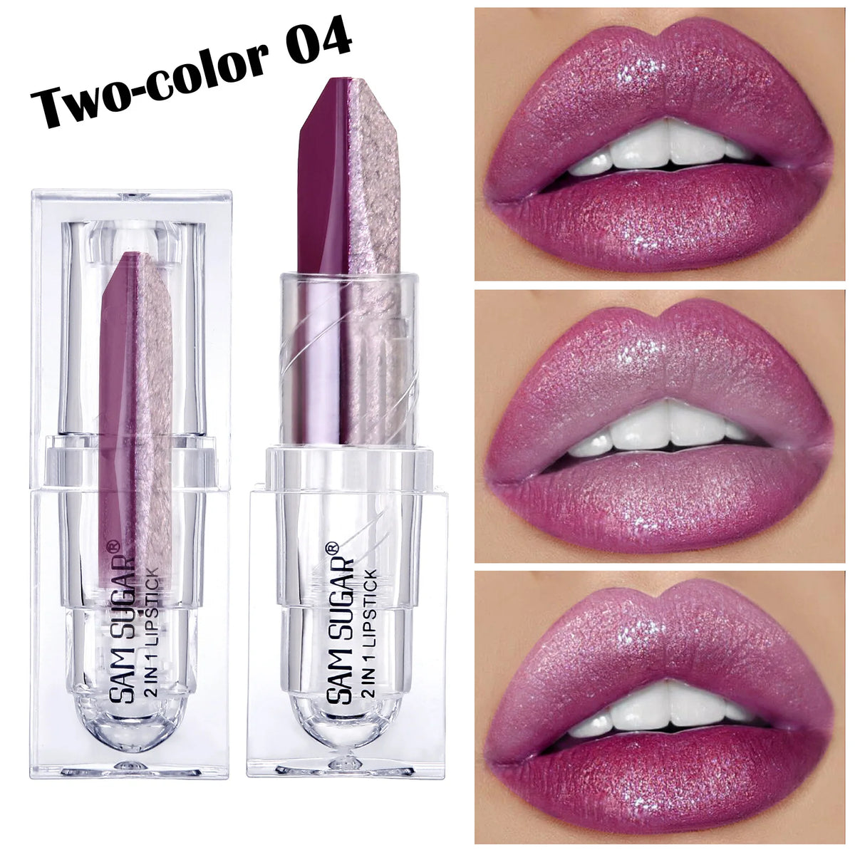 Two-Tone Gradient Matte Lipstick – Waterproof Pearlescent Diamond