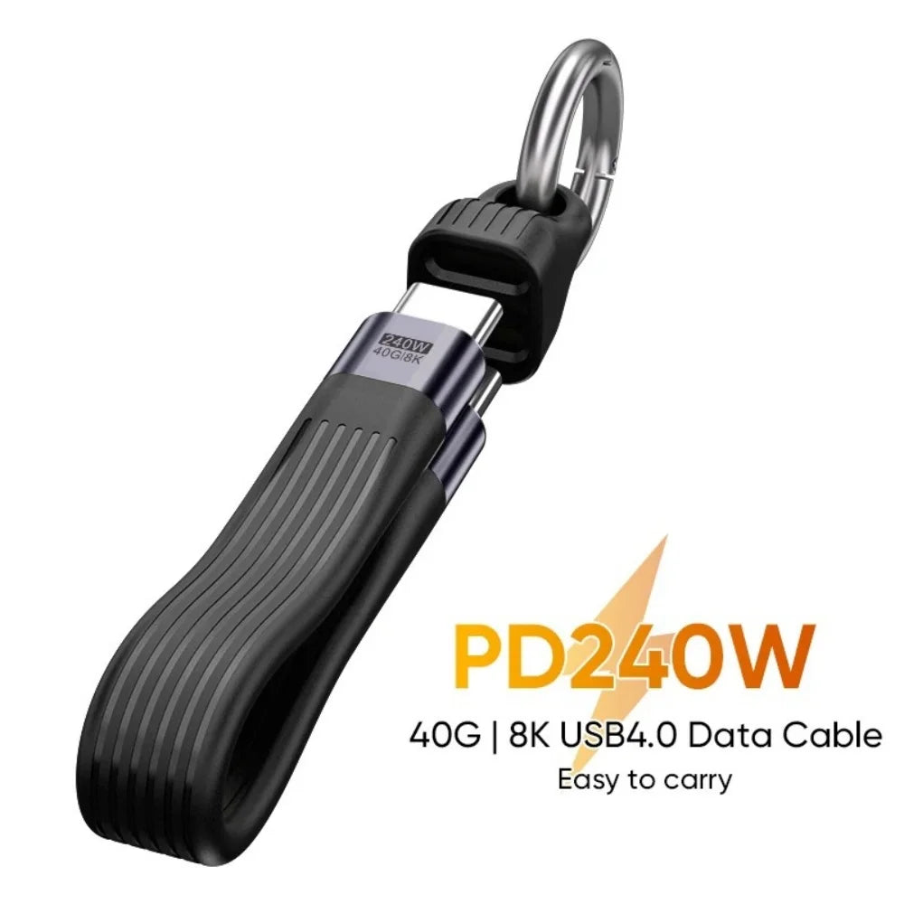 USB-C Keychain Cable USB 4.0 40Gbps 8K@60Hz PD3.1 5A USB-C Keychain Cable PRIMED Black