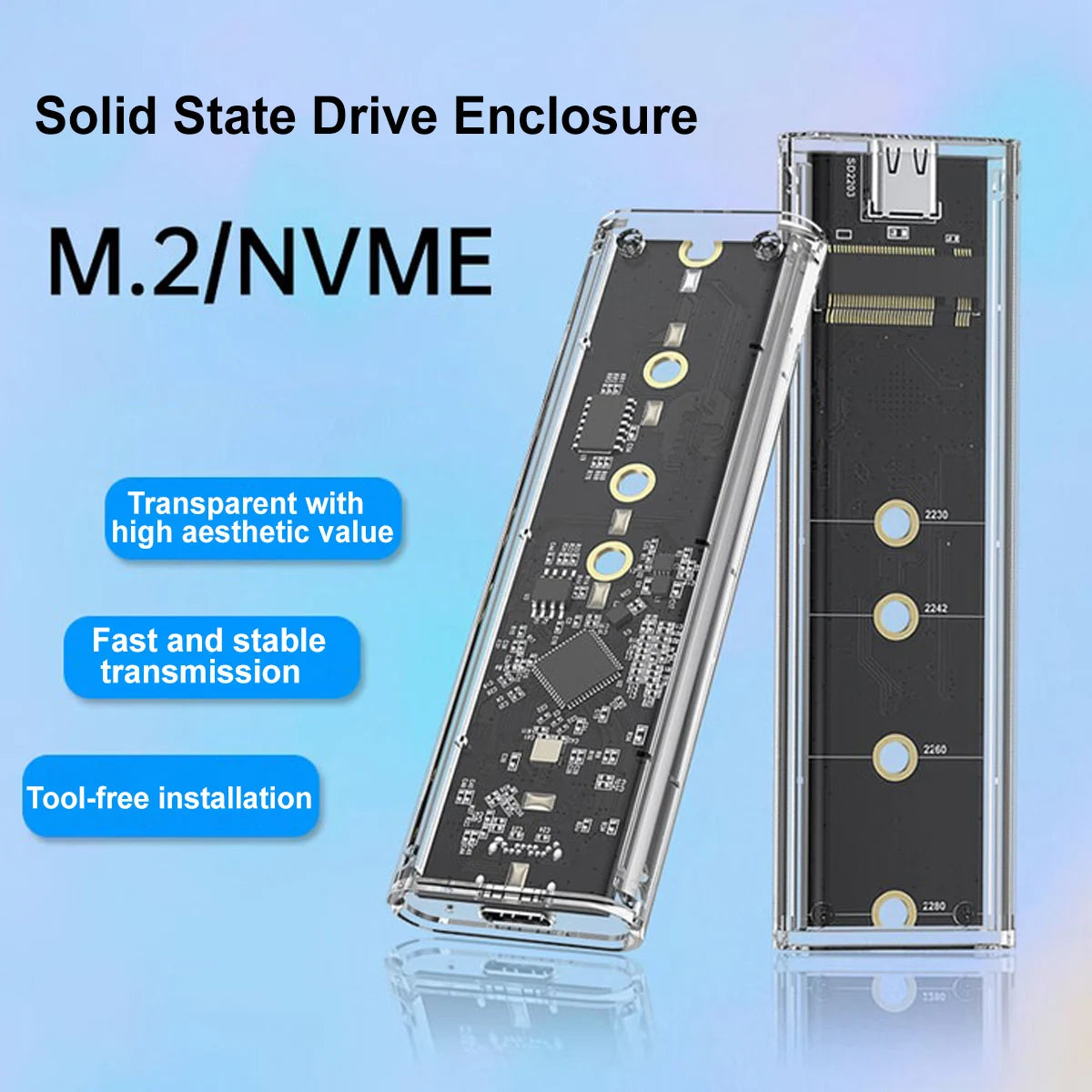 M.2 NVMe SSD Enclosure USB 3.1 Type-C | 2230–2280 Transparent SSD Enclosure PRIMED