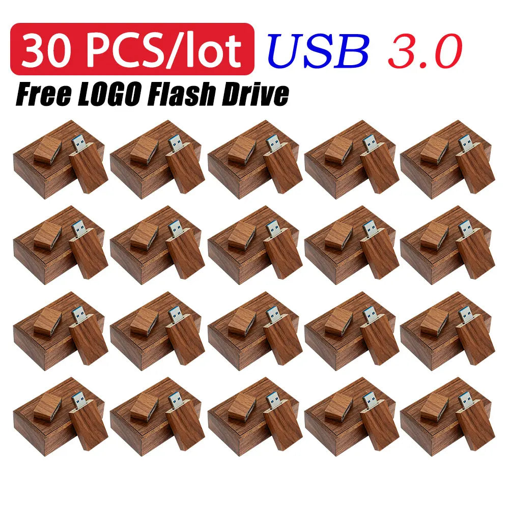 30-Pack Custom Logo Wooden USB 3.0 Flash Drive 16GB 32GB Gift Wooden USB Flash Drive PRIMED 4GB Walnut-box