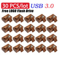 30-Pack Custom Logo Wooden USB 3.0 Flash Drive 16GB 32GB Gift Wooden USB Flash Drive PRIMED 4GB Walnut-box