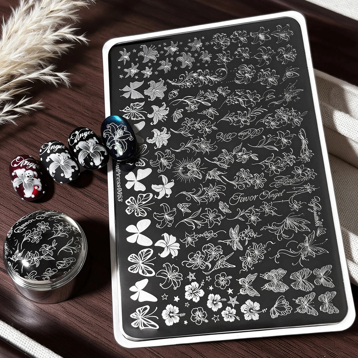 Lily & Butterfly Nail Stamping Plate – Floral Steel Template Nail Stamping Plate PRIMED