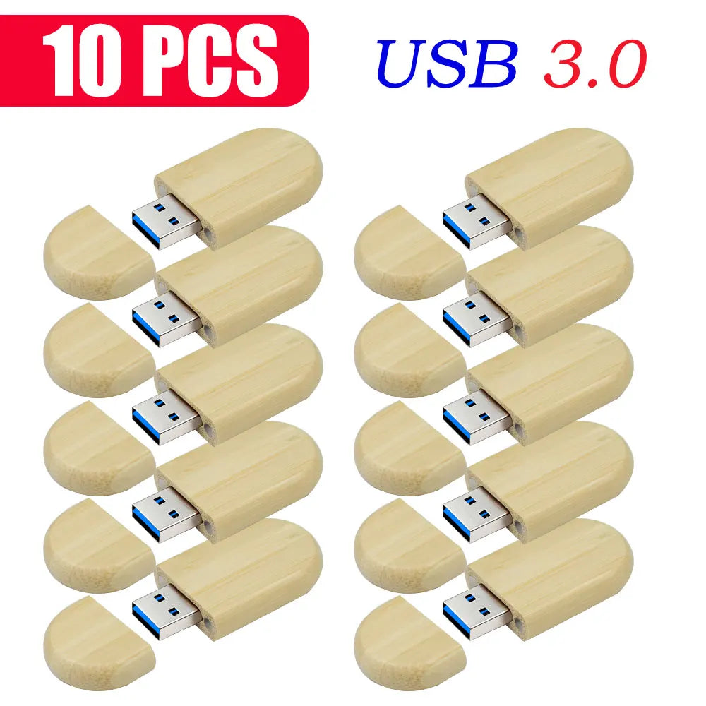 10-Pack Bamboo USB 3.0 Flash Drives | Custom Logo 4–128GB USB Flash Drive PRIMED 64 GB Bamboo no box