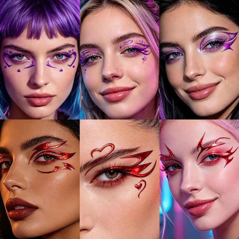 Purple Red Metallic Eye Makeup Stickers | Temporary Tattoo Eye Makeup Stickers PRIMED
