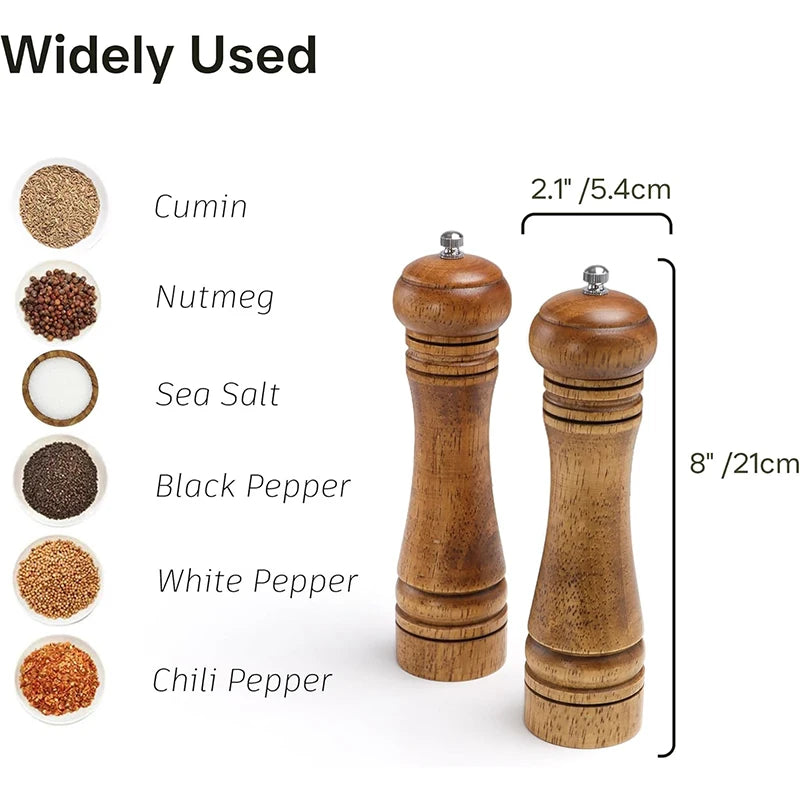 Oak Wood Salt & Pepper Grinder Set – Adjustable Ceramic Mill Salt & Pepper Mill Set PRIMED