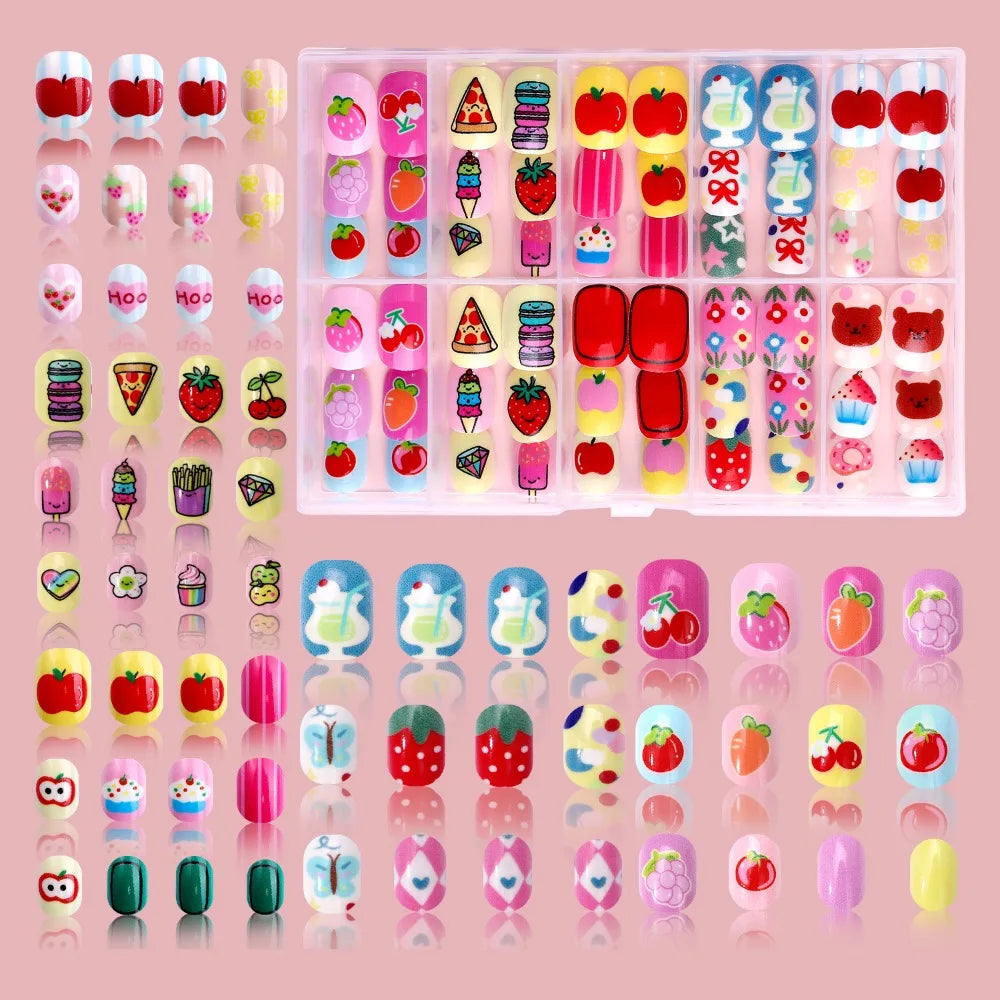 Kawaii Kids Press On Nails – 120pcs Candy Color Fake Nails