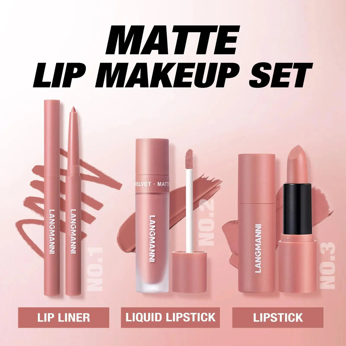 LANGMANNI 3-Piece Matte Lipstick & Lip Liner Kit – Long Wear Lip Makeup Kit PRIMED