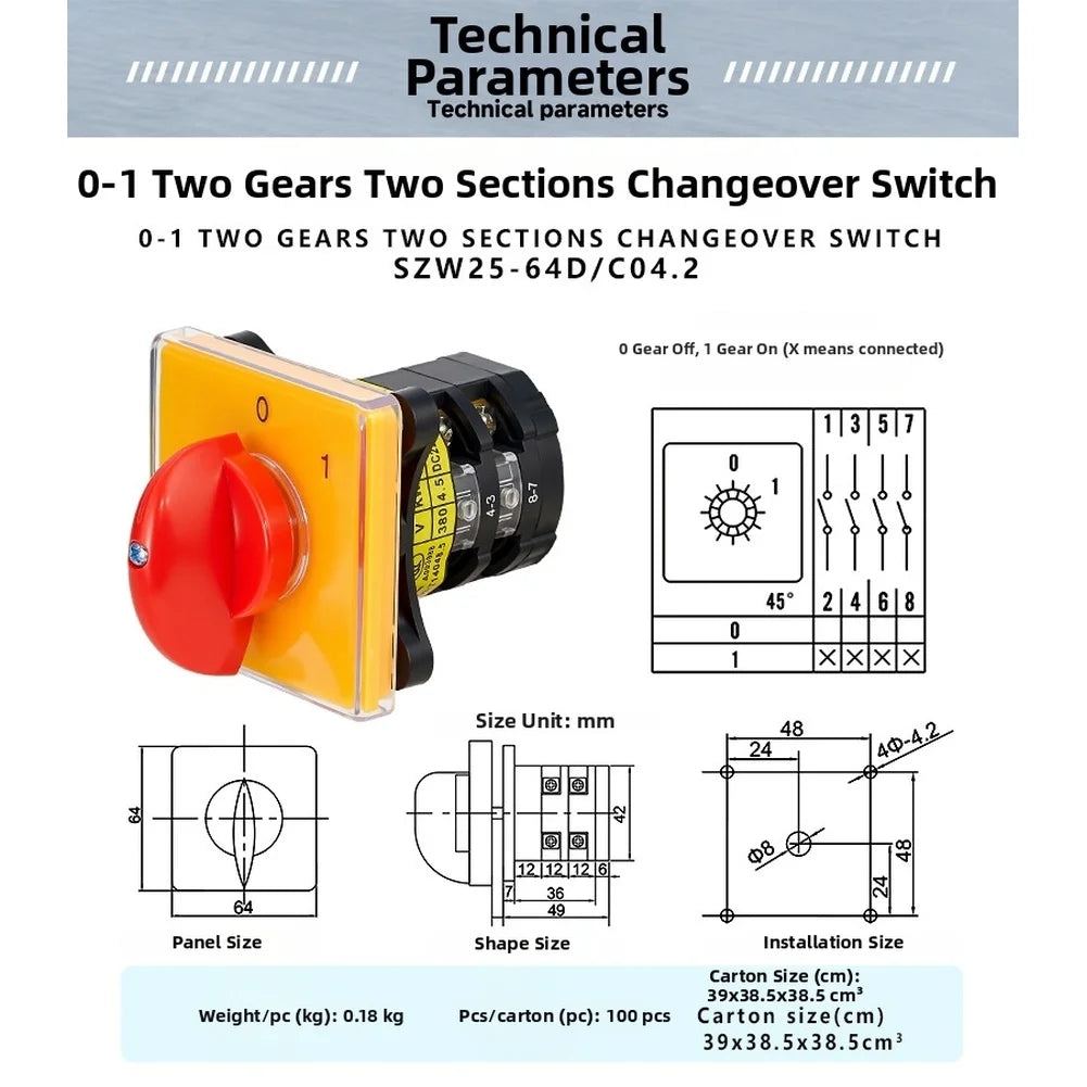SZW25-64D/C04.2 Rotary Selector Switch 2-Position Changeover